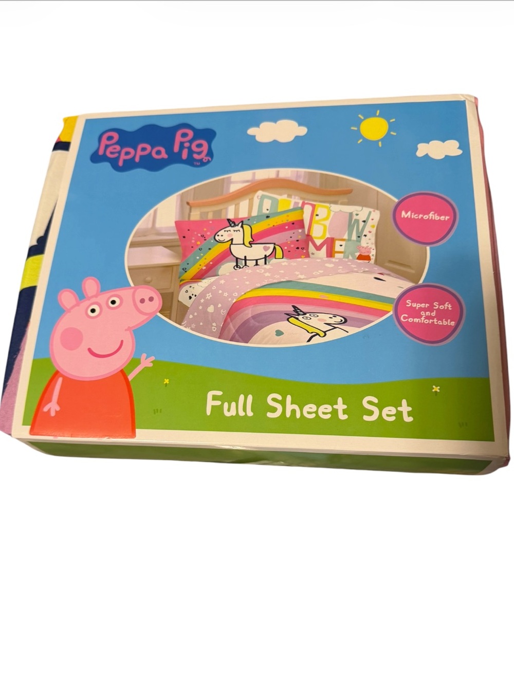 Peppa Pig Full Sheet Set - Pink Rainbow Unicorn Kids Bedding NEW